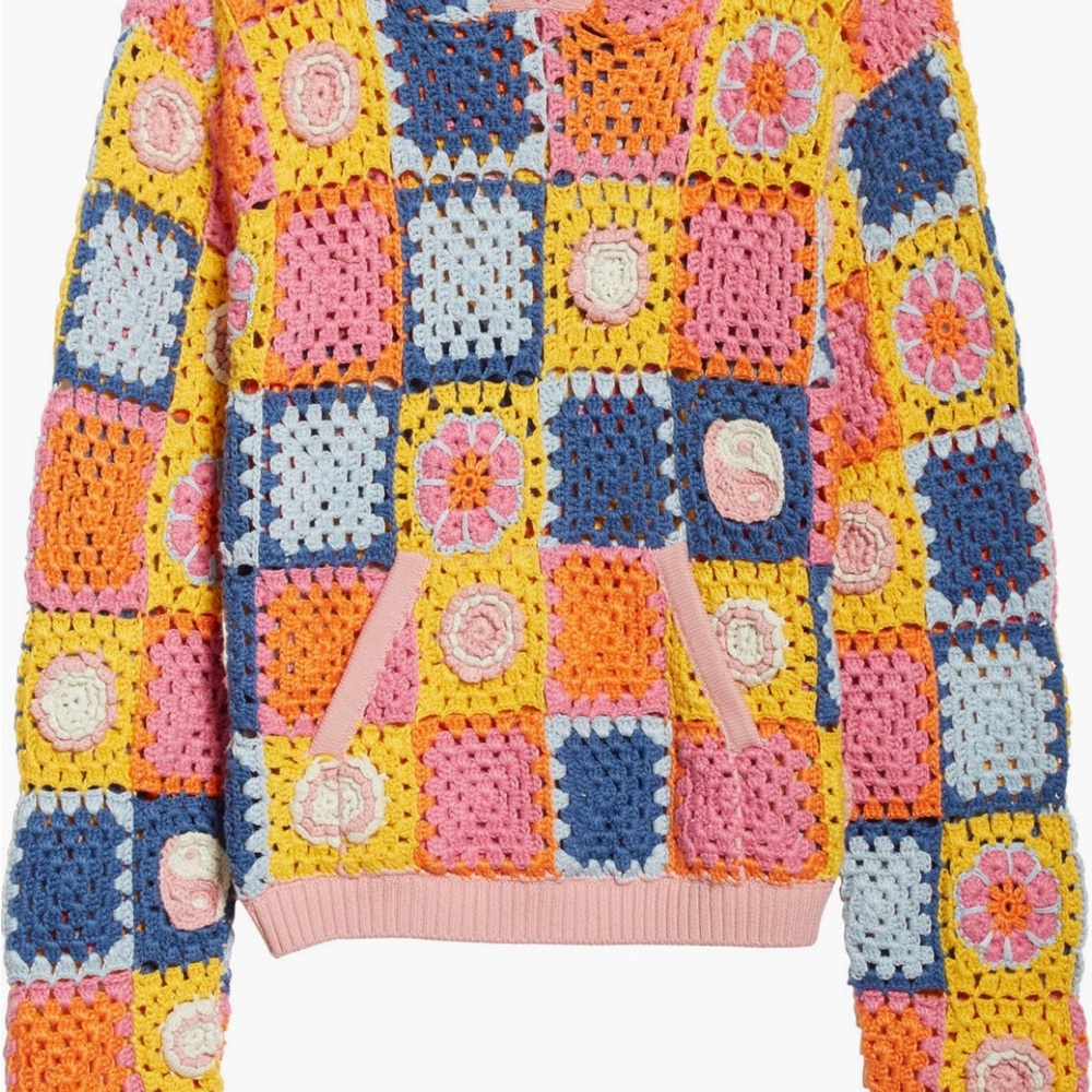 Staud Calla Multicolor Crochet Patchwork Sweater … - image 3
